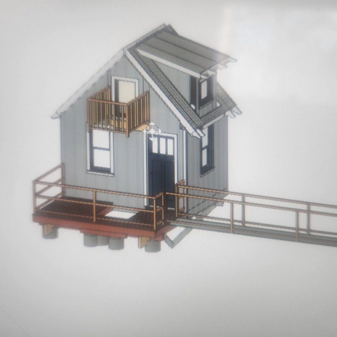 Treehouse design plan rendering with bridge and deck